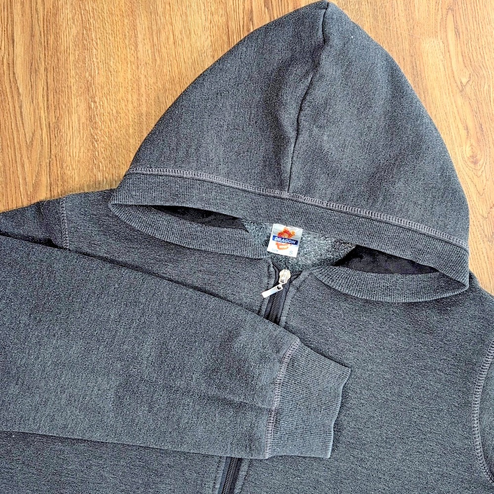 VTG Y2K Top Heavy Dragon Hoodie Mens‎ S Grey Thick Skater Daily Outdoor Sweater